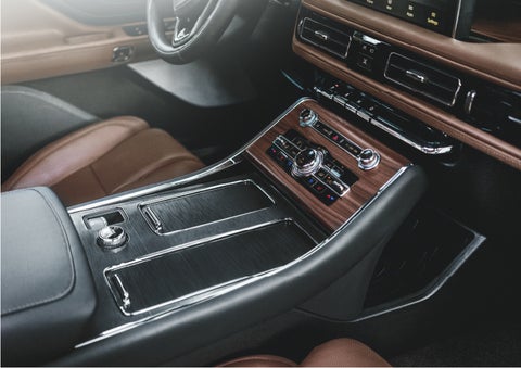 The front center console of a 2023 Lincoln Aviator® SUV is shown | Kirk Brothers Lincoln of Vicksburg in Vicksburg MS