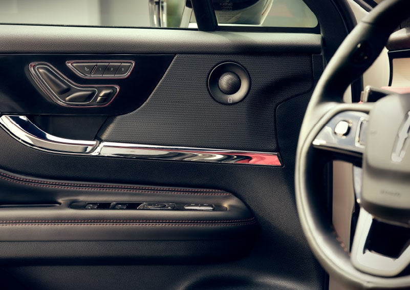 An audio speaker is shown in the driver's side door of a 2024 Lincoln Corsair® SUV. | Kirk Brothers Lincoln of Vicksburg in Vicksburg MS